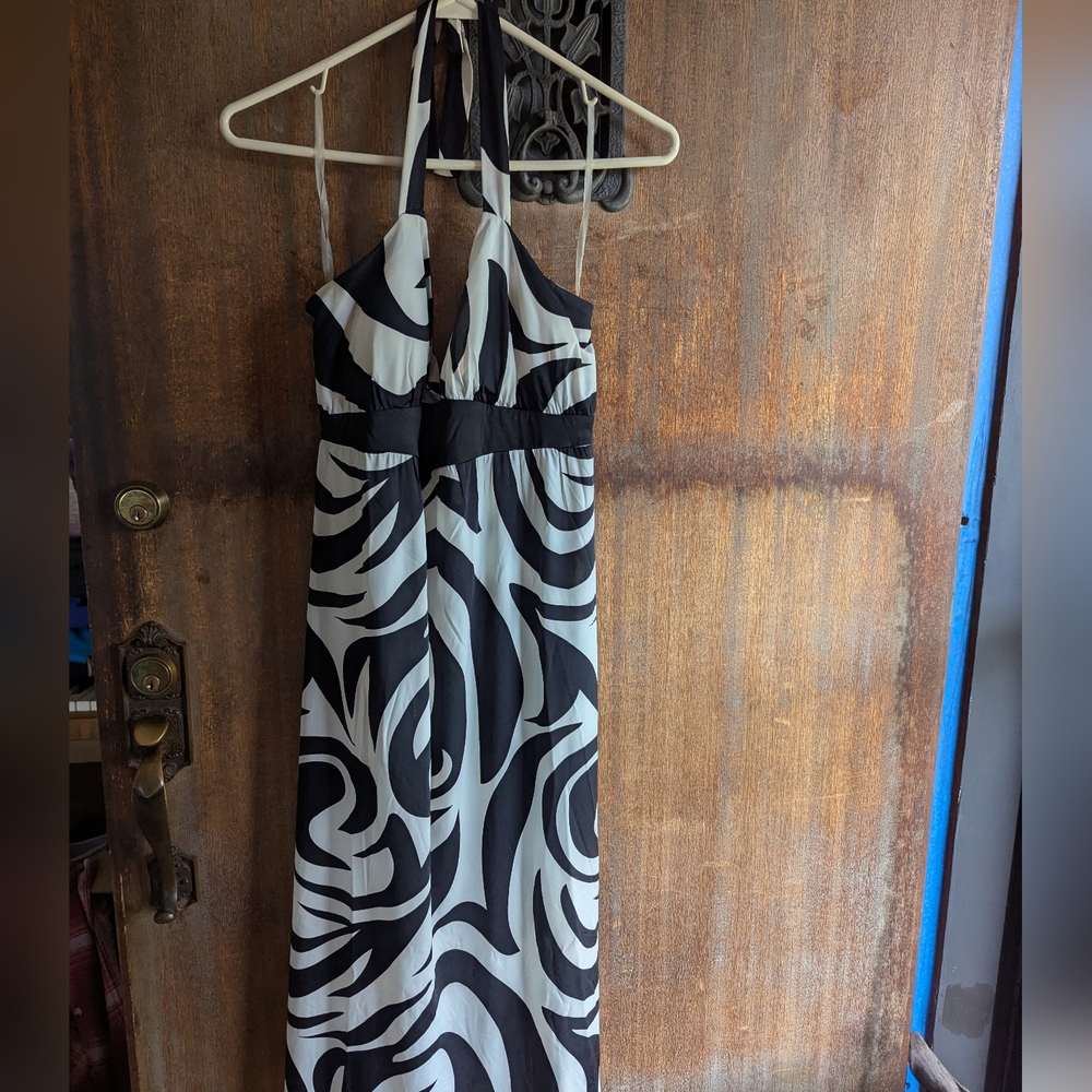 Elegant Black and White Halter Dress